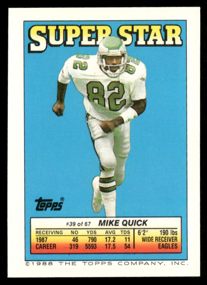 Keith Byars / Jacob Green 1988 Topps Stickers #49 / 265c Mike Quick 39 Back