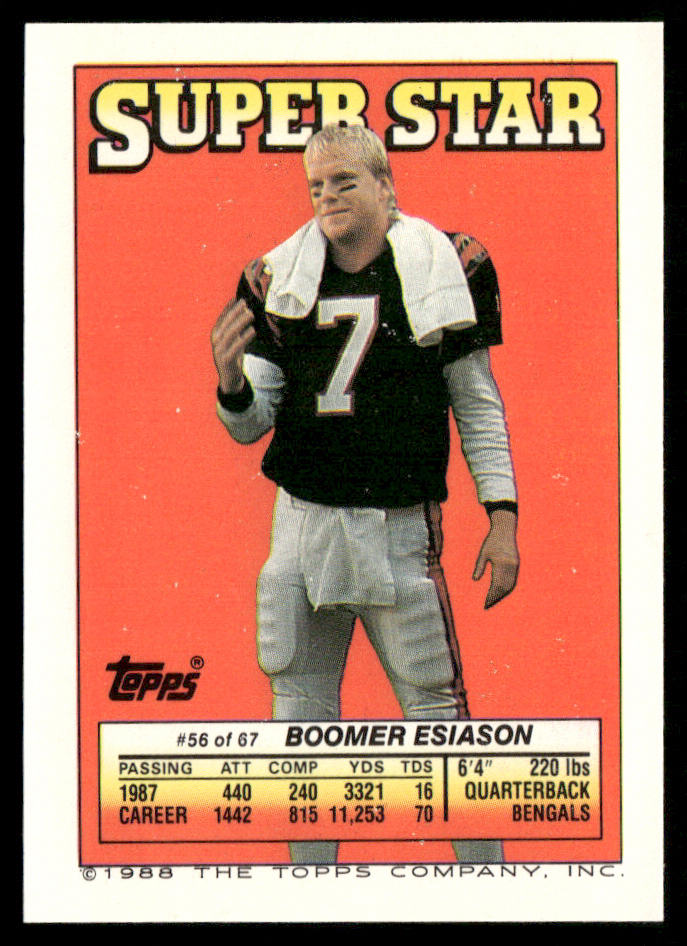 Campbell / Boomer Esiason 1988 Topps Stickers #53 / 160d Boomer Esiason 56 Back