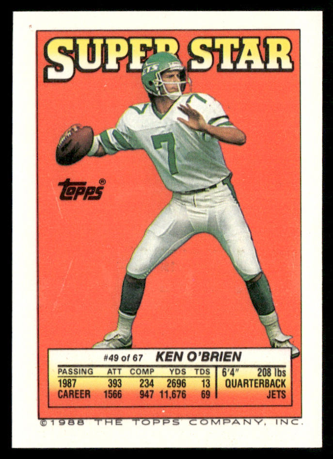 Campbell / Boomer Esiason 1988 Topps Stickers #53 / 160 Ken O'Brien 49 Back