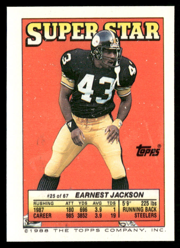Bill Fralic / Bosworth 1988 Topps Stickers #56 / 267c Earnest Jackson 25 Back