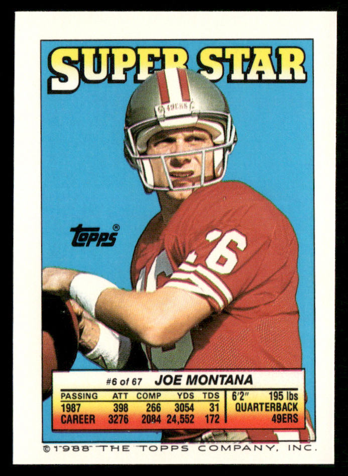 Tony Casillas / Shane Conlan 1988 Topps Stickers #58 / 168 Joe Montana 6 Back