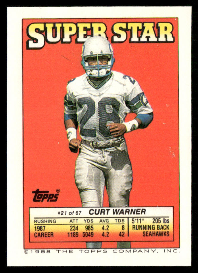 Wersching / Offerdahl 1988 Topps Stickers #62 / 220c Curt Warner 21 Back Bears