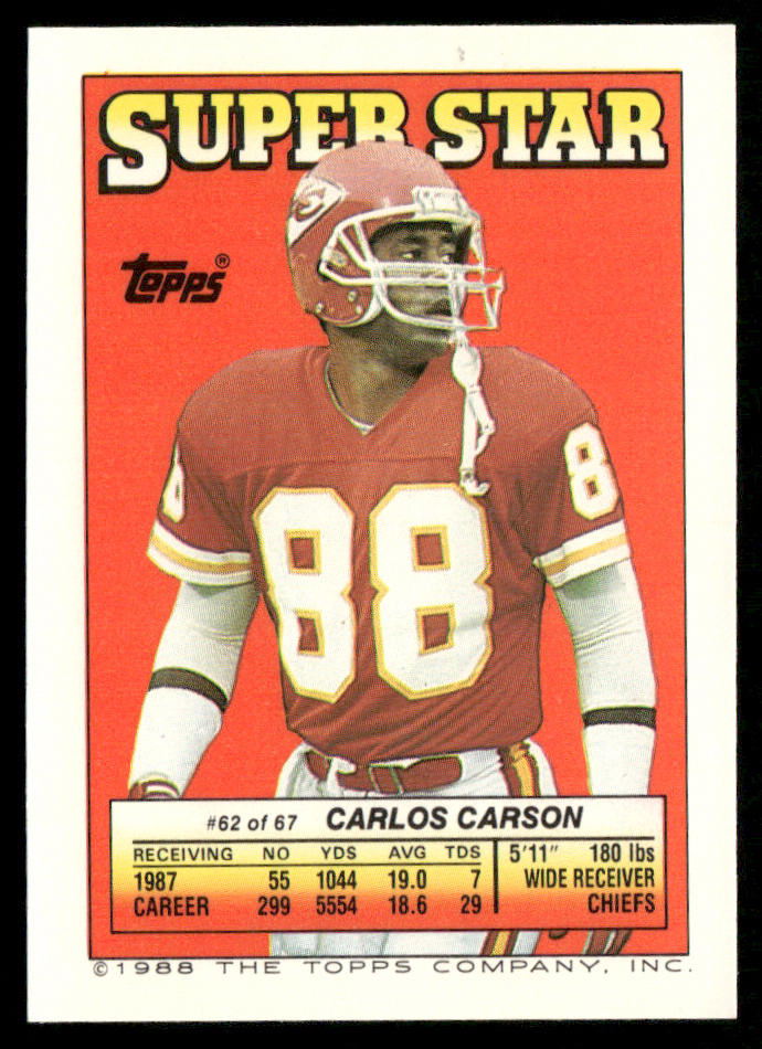 Charles Haley / Woodruff 1988 Topps Stickers #63 / 281e Carlos Carson 62 Back