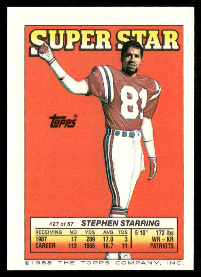 Joe Montana / Matthews 1988 Topps Stickers #64 / 190b Stephen Starring 27 Back
