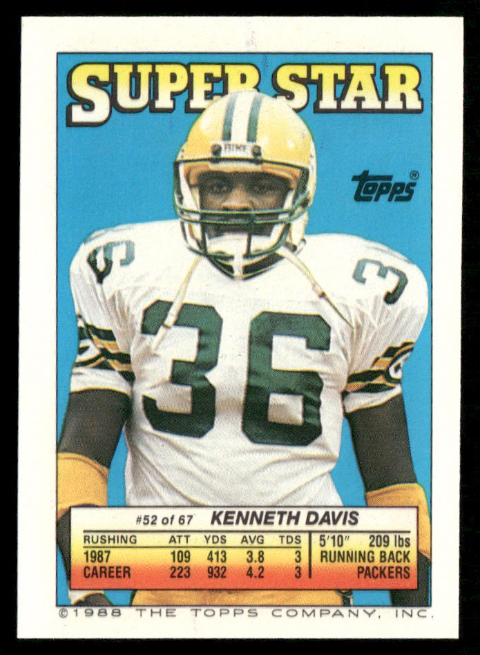 Joe Montana / Clay Matthews 1988 Topps Stickers #64 / 190c Kenneth Davis 52 Back