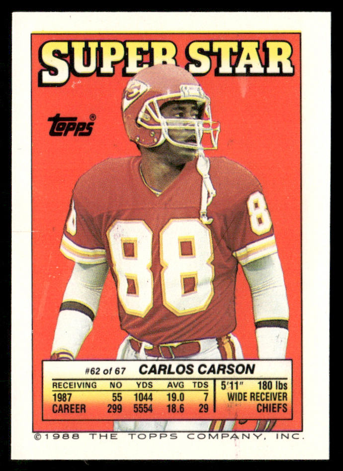 Garry James / Eddie Brown 1988 Topps Stickers #80 / 158e Carlos Carson 62 Back