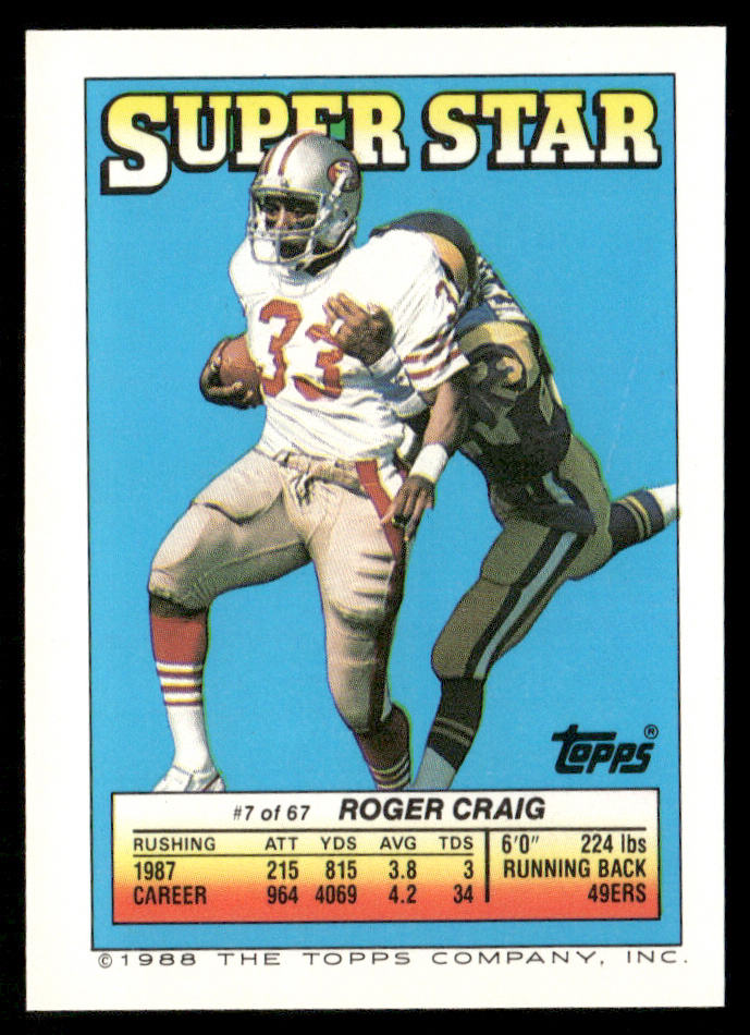 James Griffin 1988 Topps Stickers #86a Roger Craig 7 Back Detroit Lions