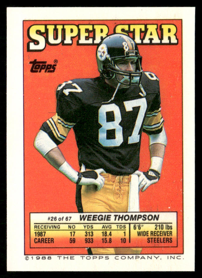Lansford / Mojsiejenko 1988 Topps Stickers #99 / 200c Weegie Thompson 26 back