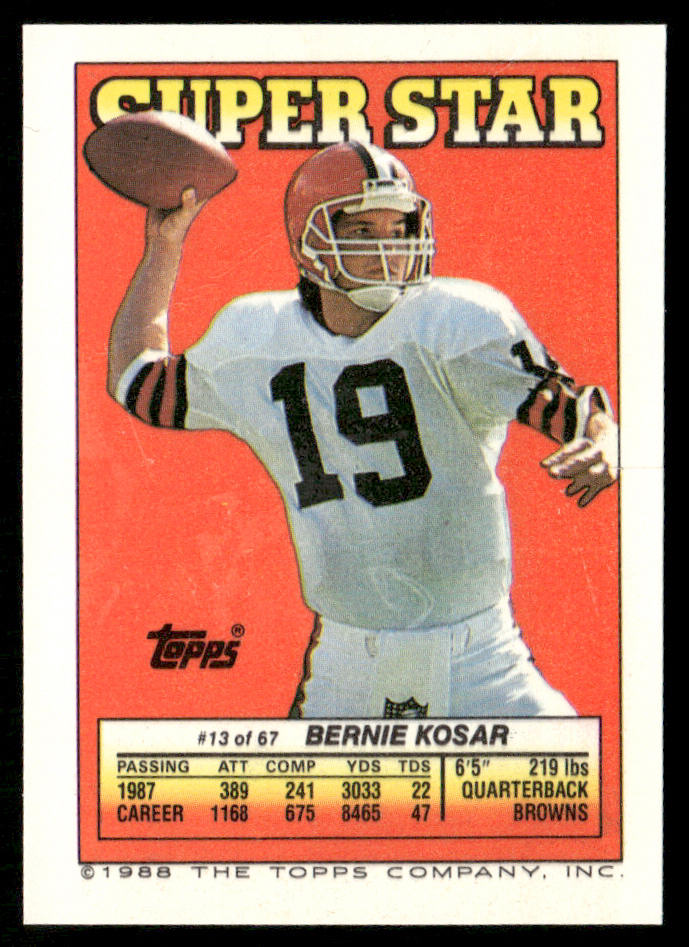 Mike Lansford / Mojsiejenko 1988 Topps Stickers #99 / 200 Bernie Kosar 13 Back