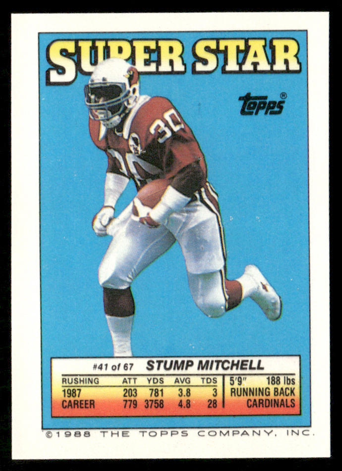 Dale Hatcher / Mark Kelso 1988 Topps Stickers #101 / 170c Stump Mitchell 41 Back