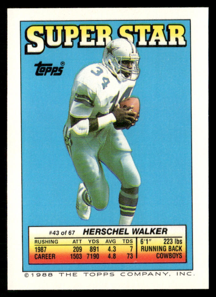Irvin / Merriweather 1988 Topps Stickers #104 / 276d Herschel Walker 43 back