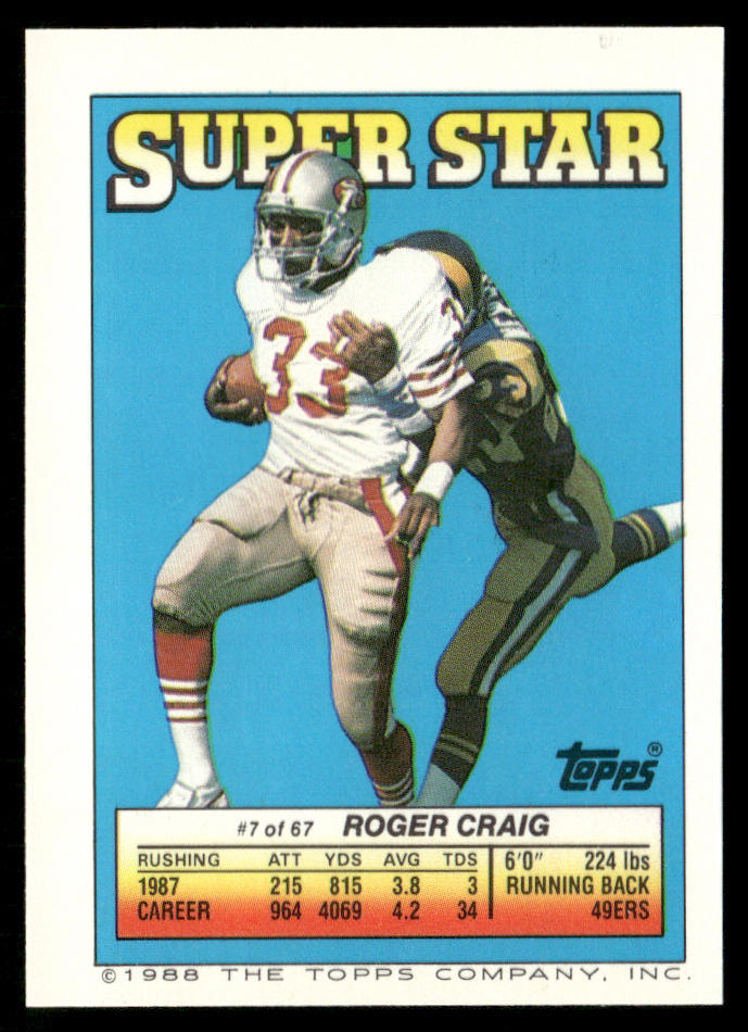 Darrell Green 1988 Topps Stickers #105a Roger Craig 7 Back