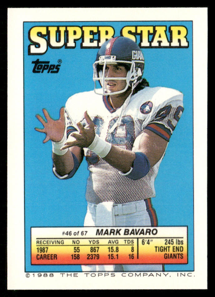 Gary Clark / Garin Veris 1988 Topps Stickers #107 / 247d Mark Bavaro 46 Back