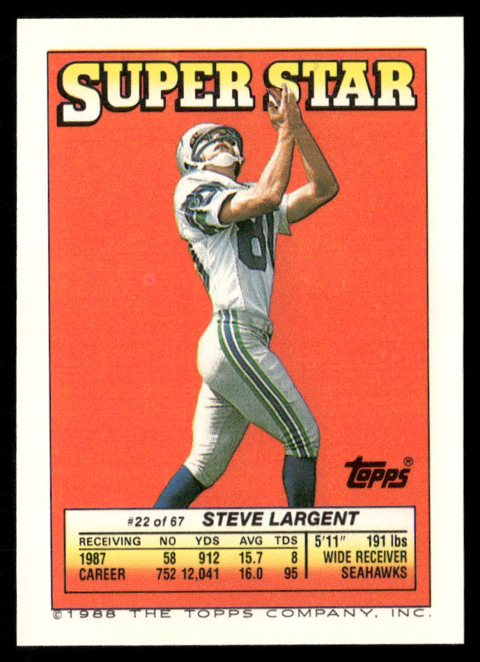 Gary Clark / Garin Veris 1988 Topps Stickers #107 / 247b Steve Largent 22 Back