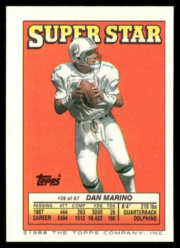 Barry Wilburn / Patterson 1988 Topps Stickers #110 / 196b Dan Marino 29 Back