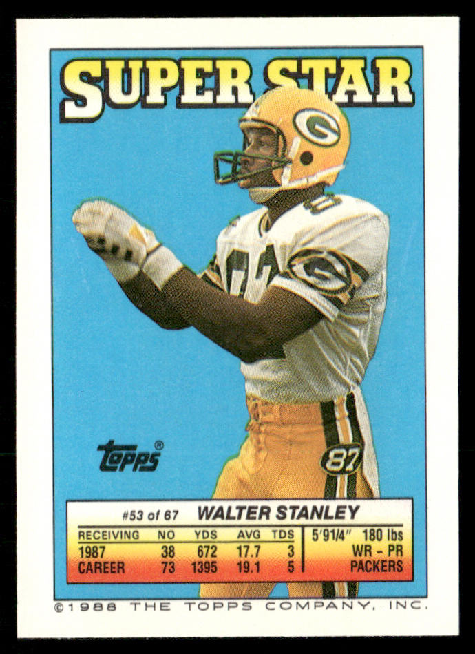 Morten Andersen 1988 Topps Stickers #114d Walter Stanley 53 Back Saints