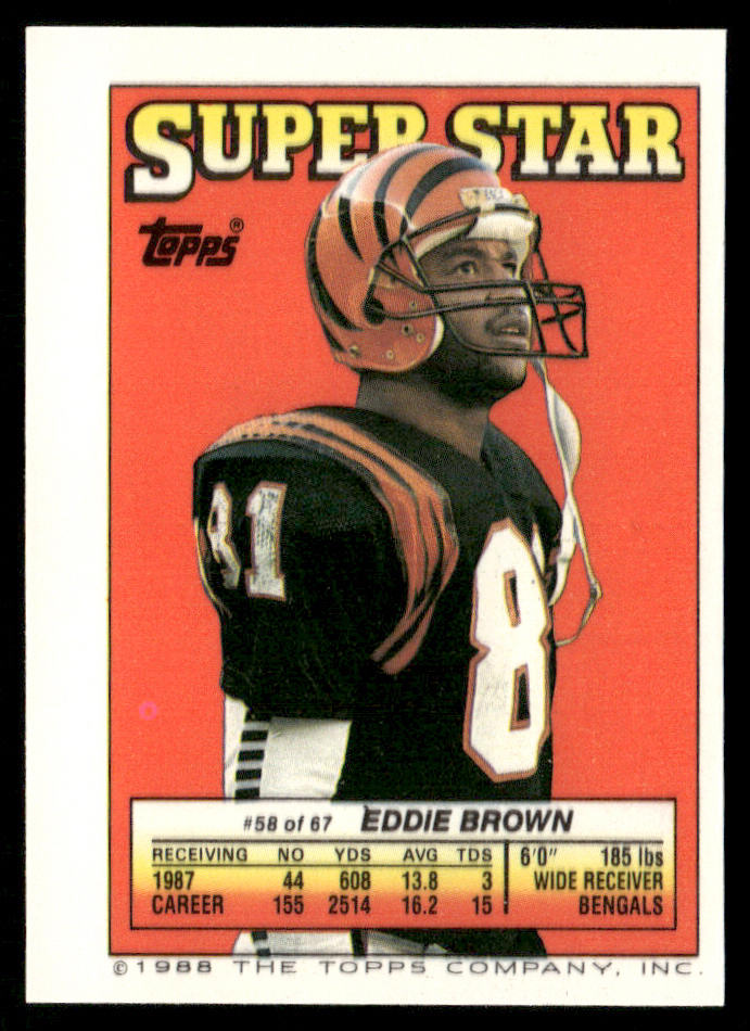 Dalton Hilliard / Drew Hill 1988 Topps Stickers #117 / 241b Eddie Brown 58 Back