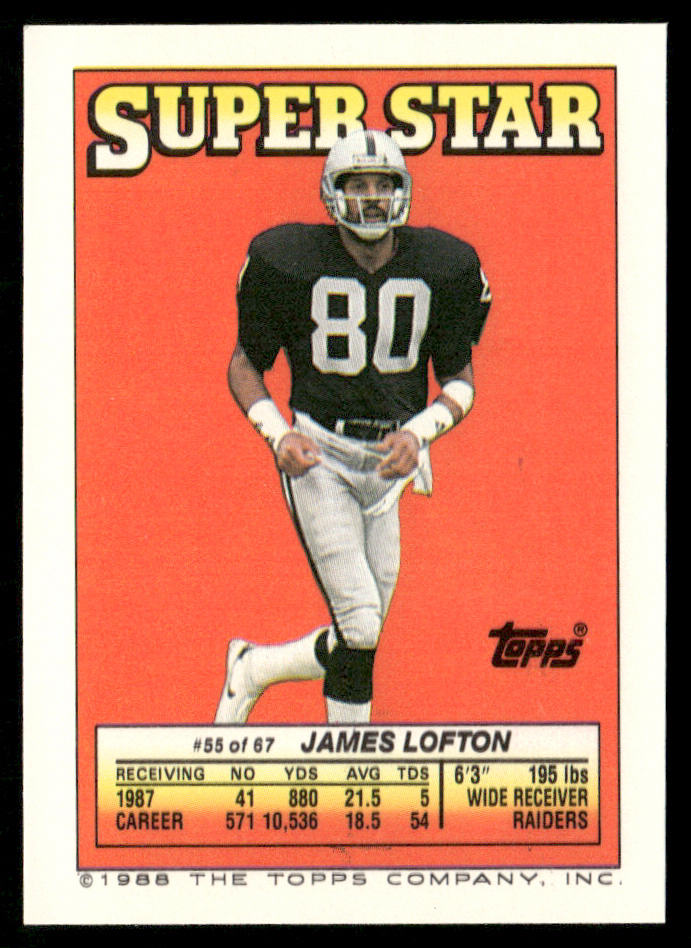 Anthony Carter 1988 Topps Stickers #123d James Lofton 55 Back Minnesota Vikings