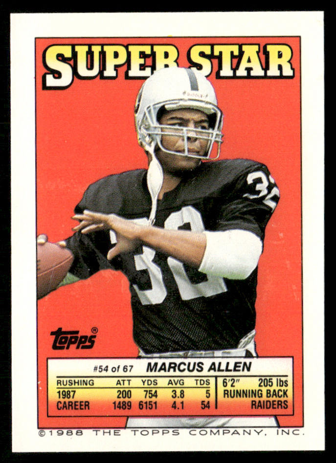 Bruce Smith 1988 Topps Stickers #172d Marcus Allen 54 Back Buffalo Bills