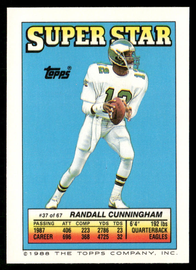 Jim Kelly 1988 Topps Stickers #173c Randall Cunningham 37 Back Buffalo Bills