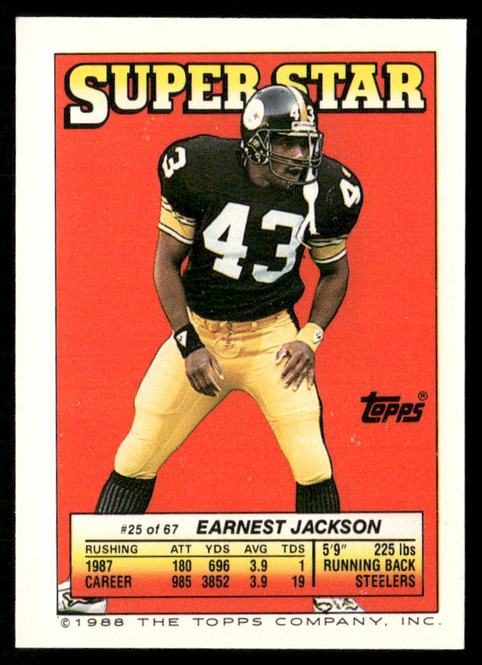 Jim Ryan 1988 Topps Stickers #174b Earnest Jackson 25 Back Denver Broncos
