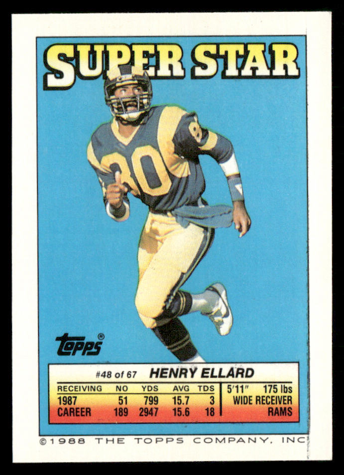 Kellen Winslow 1988 Topps Stickers #192c Henry Ellard 48 Back San Diego Chargers
