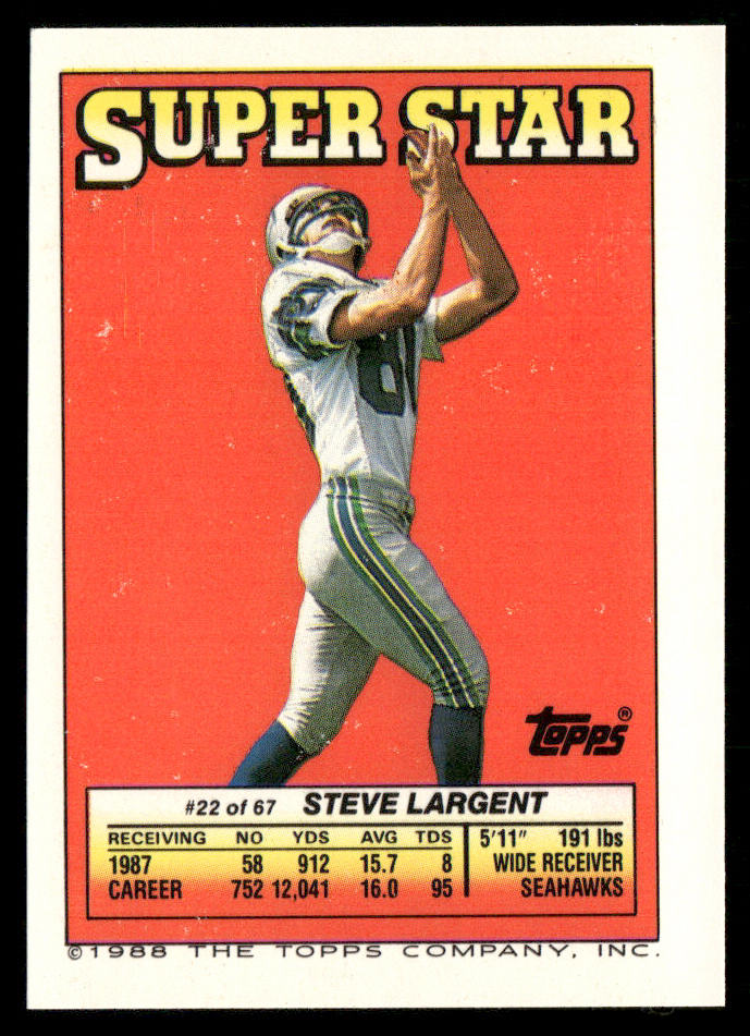 Carlos Carson 1988 Topps Stickers #201b Steve Largent 22 Back Kansas City Chiefs