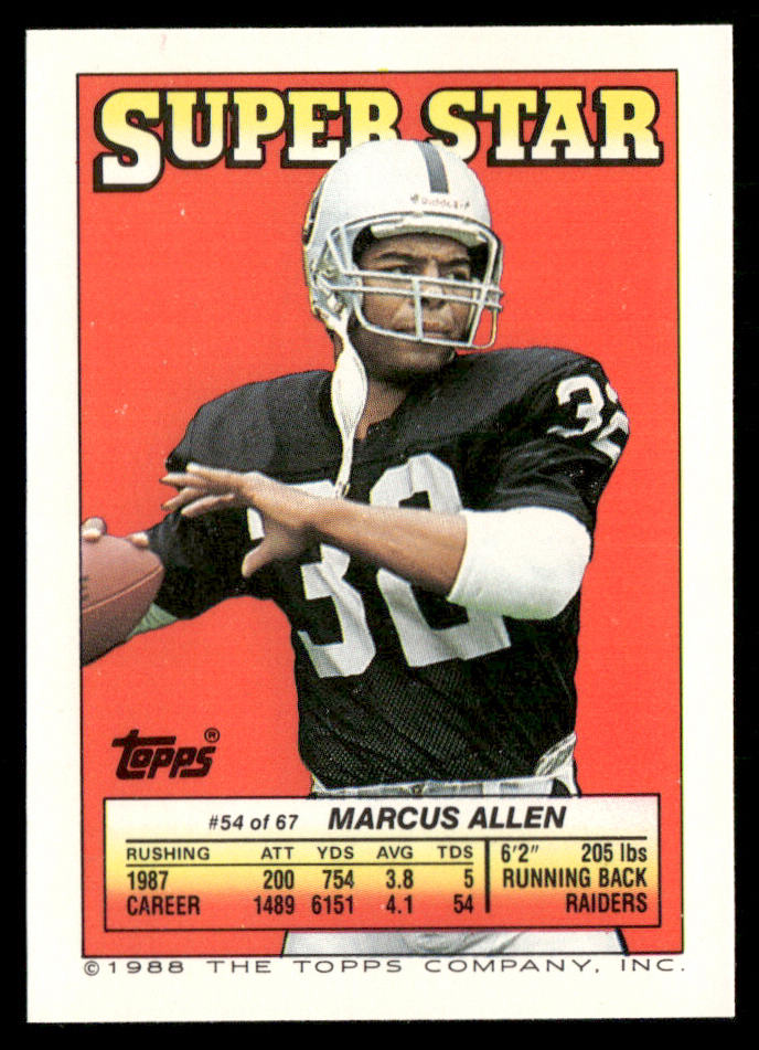 Marcus Allen 1988 Topps Stickers #263d Marcus Allen 54 Back Los Angeles Raiders