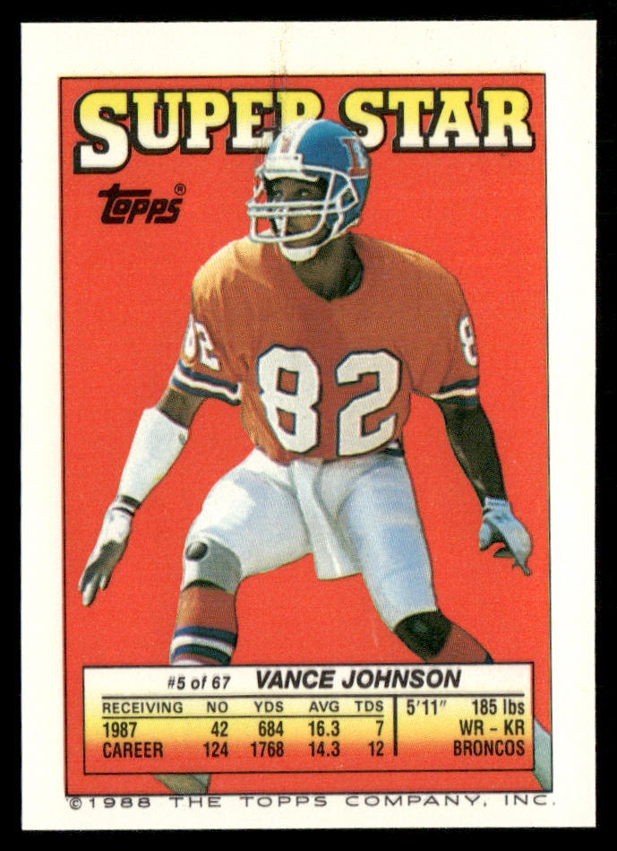 David Little 1988 Topps Stickers #273a Vance Johnson 5 Back Pittsburgh Steelers