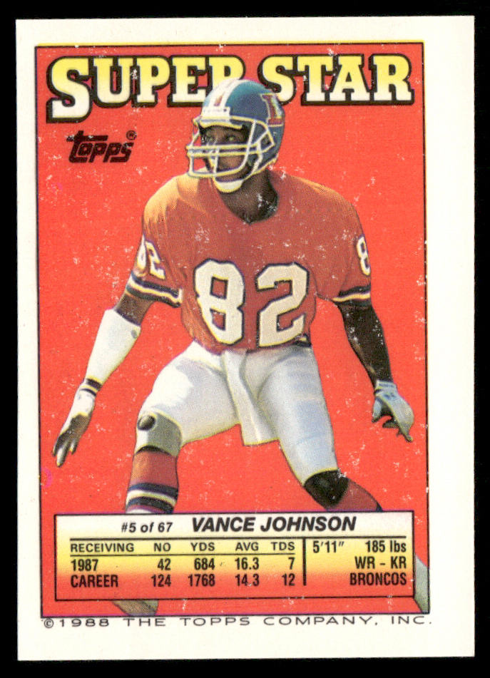 Earnest Jackson 1988 Topps Stickers #277a Vance Johnson 5 back Steelers