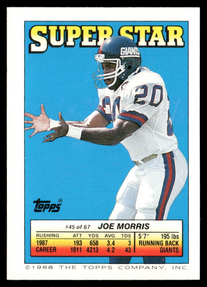 Carl Banks / Slater AP, FOIL 1988 Topps Stickers #132 / 152 Joe Morris45 Back