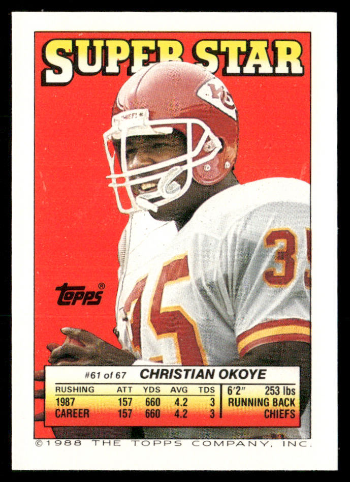 Bill Maas / Bill Fralic AP, FOIL 1988 Topps Stickers #138 / 148 Christian Okoye