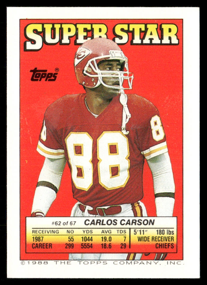 Reggie Munoz AP, FOIL 1988 Topps Stickers #142 / 150 Carlos Carson 62 back