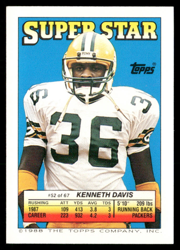 Reggie White / Munoz AP, FOIL 1988 Topps Stickers #142 / 150 Kenneth Davis 52