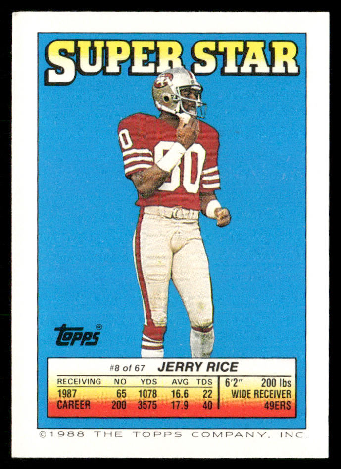 Fredd Young / Andersen AP, FOIL 1988 Topps Stickers #143 / 144 Jerry Rice 8 back