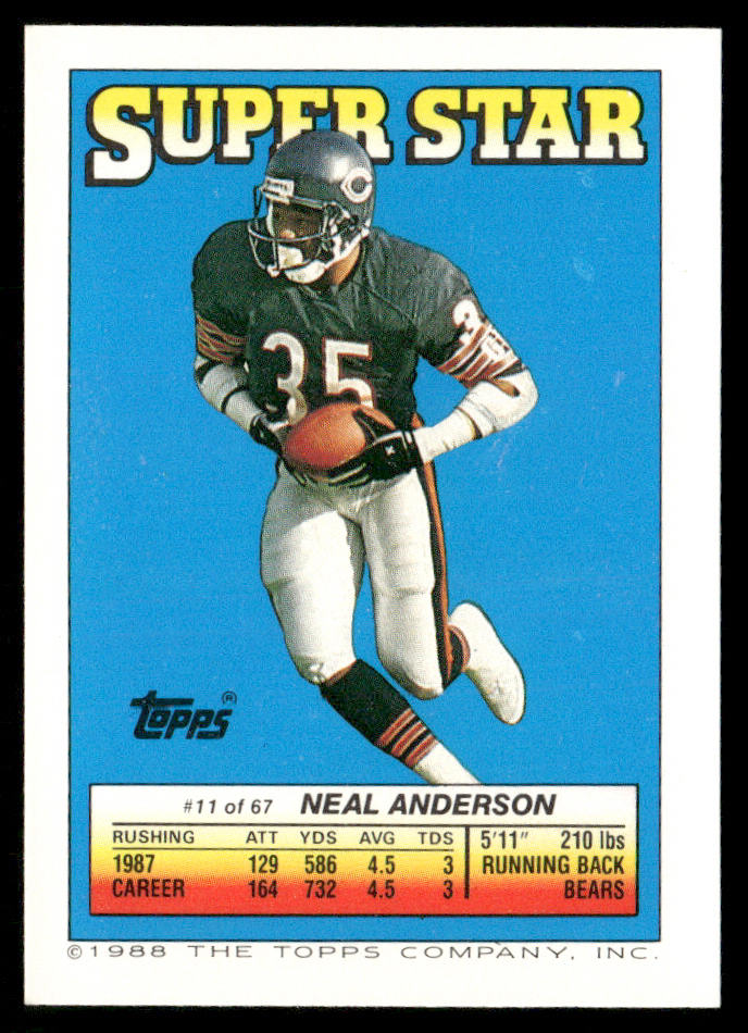 Tippett / Dickerson AP, FOIL 1988 Topps Stickers #141 / 146 Neal Anderson 11