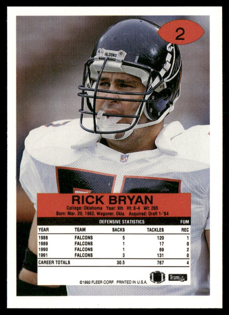 Rick Bryan 1992 Fleer #2 Atlanta Falcons