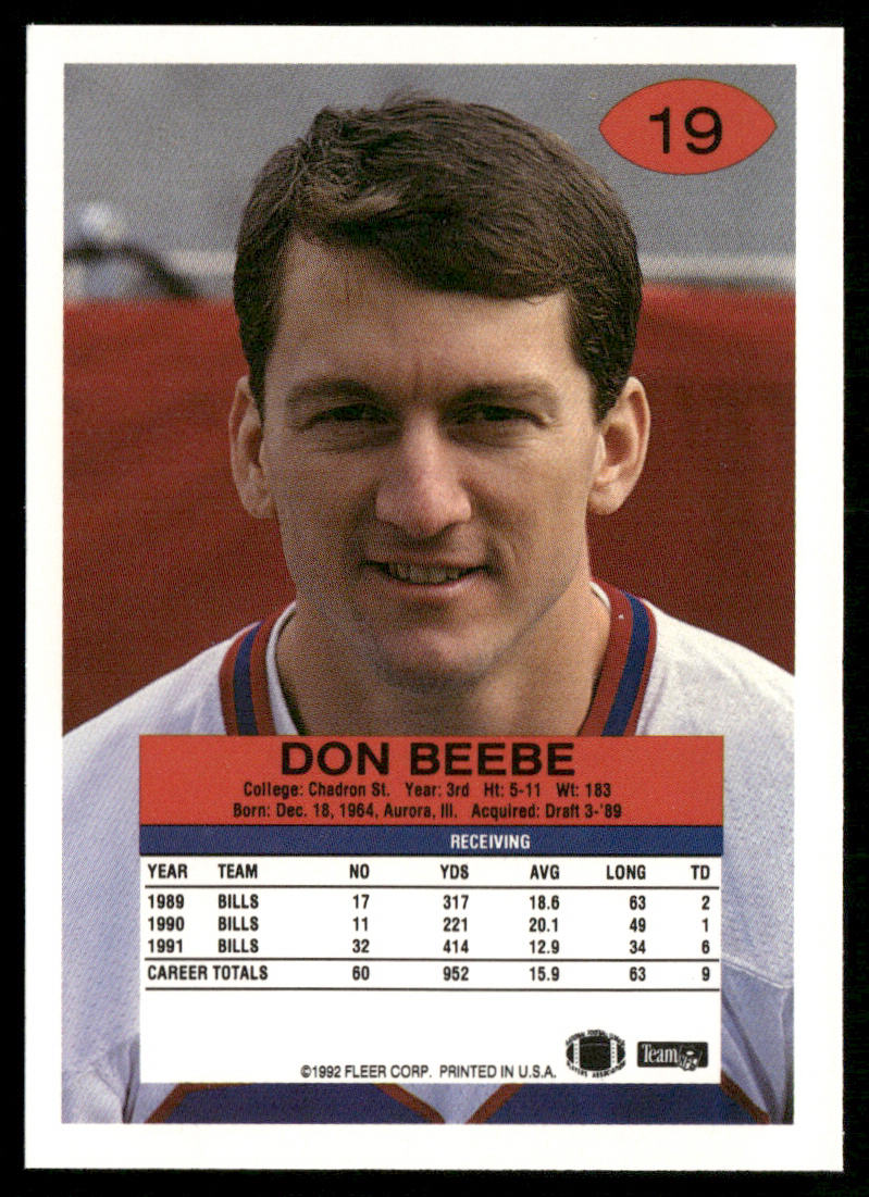 Don Beebe 1992 Fleer #19 Buffalo Bills