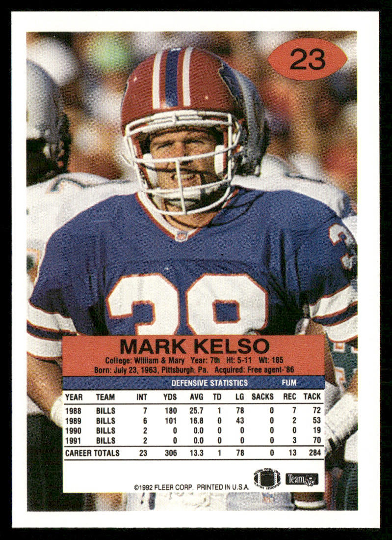 Mark Kelso 1992 Fleer #23 Buffalo Bills