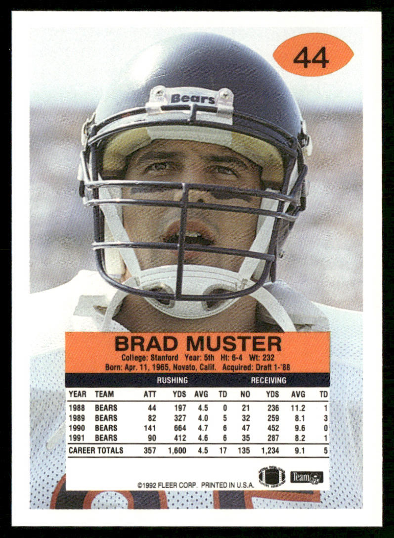 Brad Muster 1992 Fleer #44 Chicago Bears