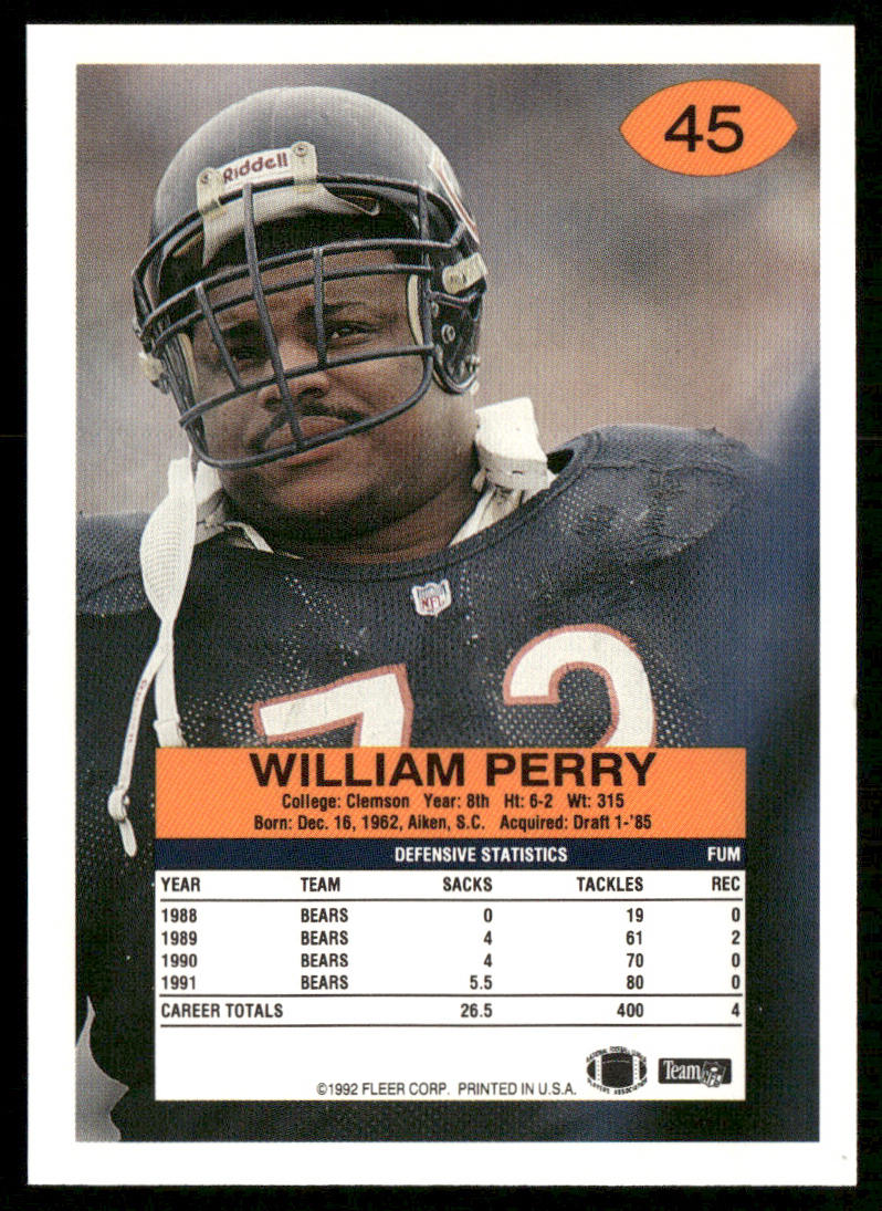 William Perry 1992 Fleer #45 Chicago Bears