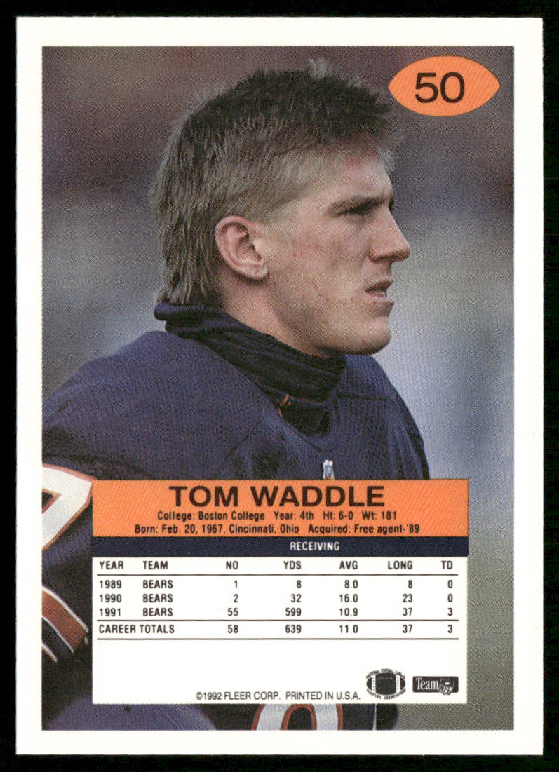 Tom Waddle 1992 Fleer #50 Chicago Bears