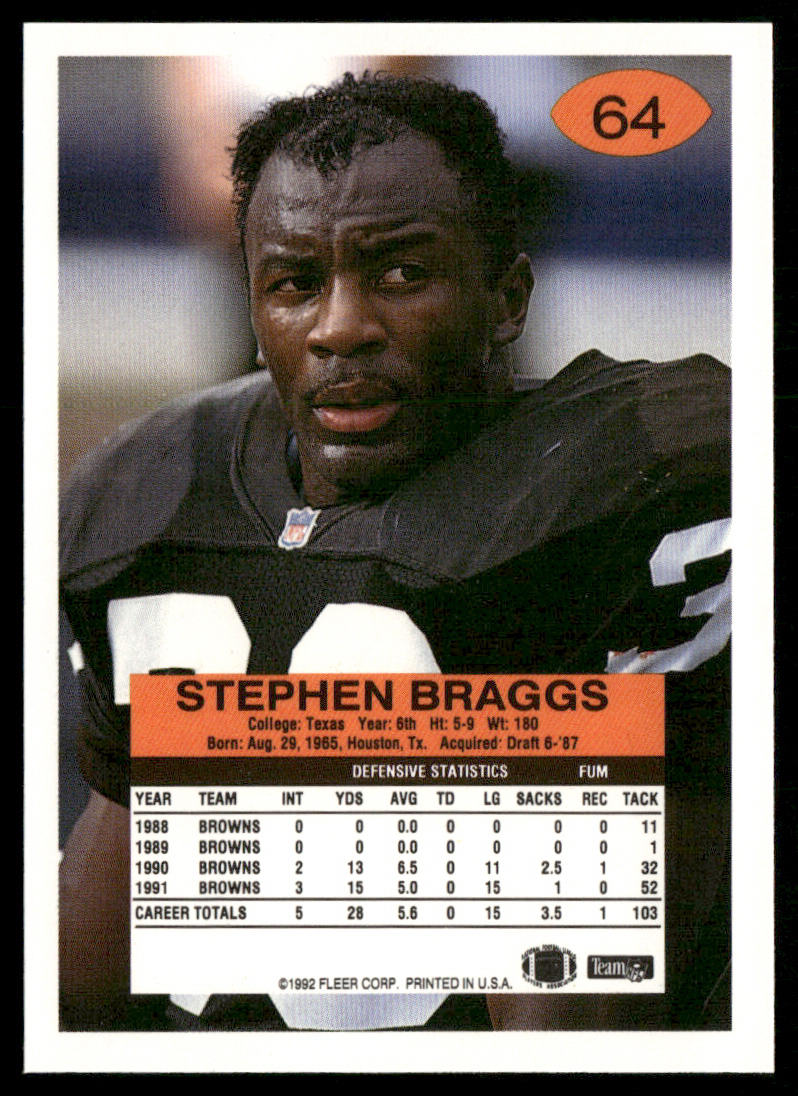 Stephen Braggs 1992 Fleer #64 Cleveland Browns