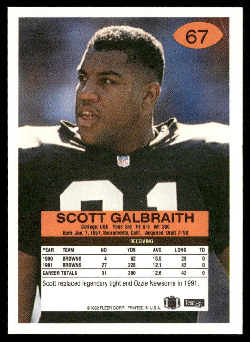 Scott Galbraith 1992 Fleer #67 RC Cleveland Browns