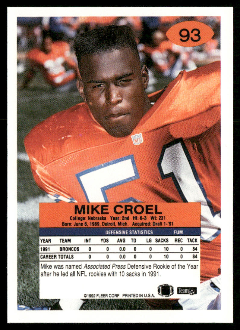 Mike Croel 1992 Fleer #93 Denver Broncos
