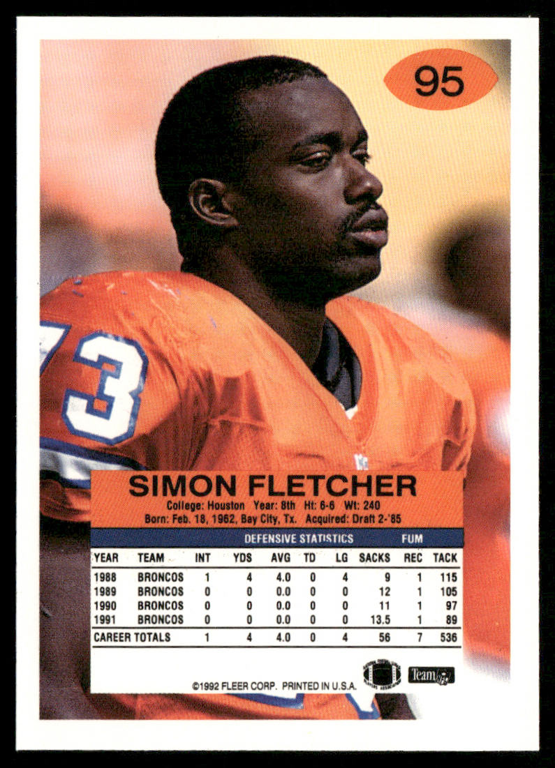 Simon Fletcher 1992 Fleer #95 Denver Broncos