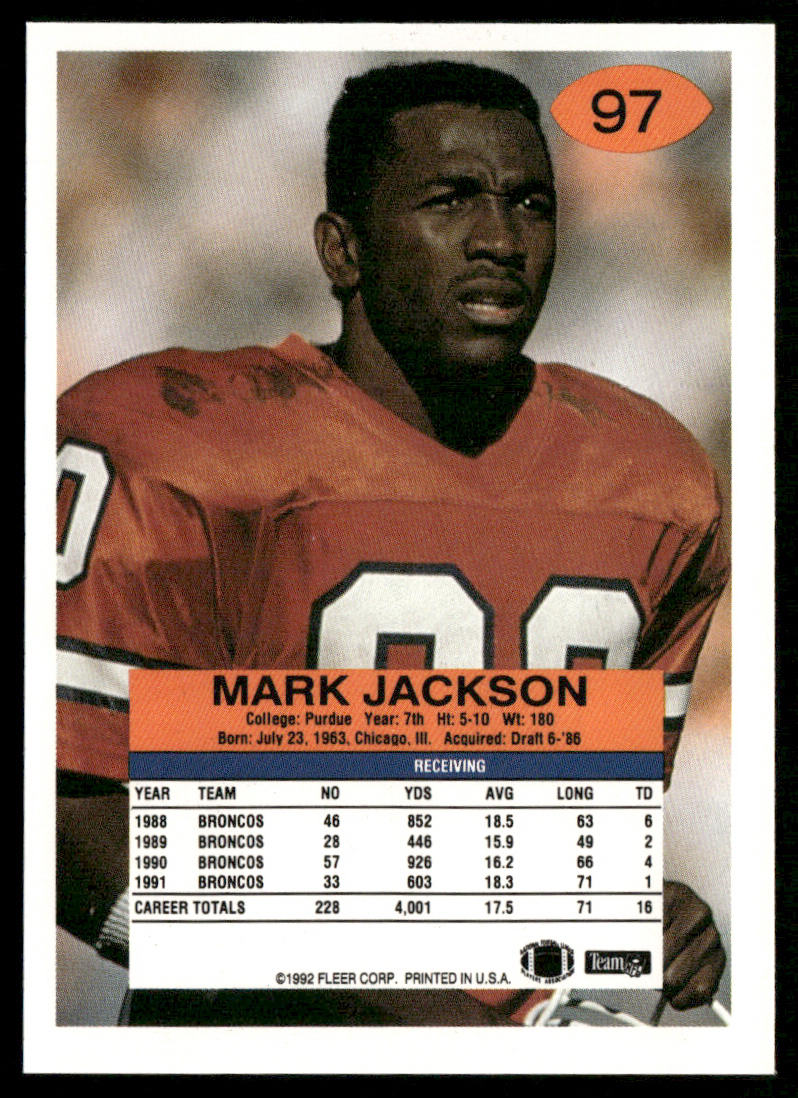 Mark Jackson 1992 Fleer #97 Denver Broncos