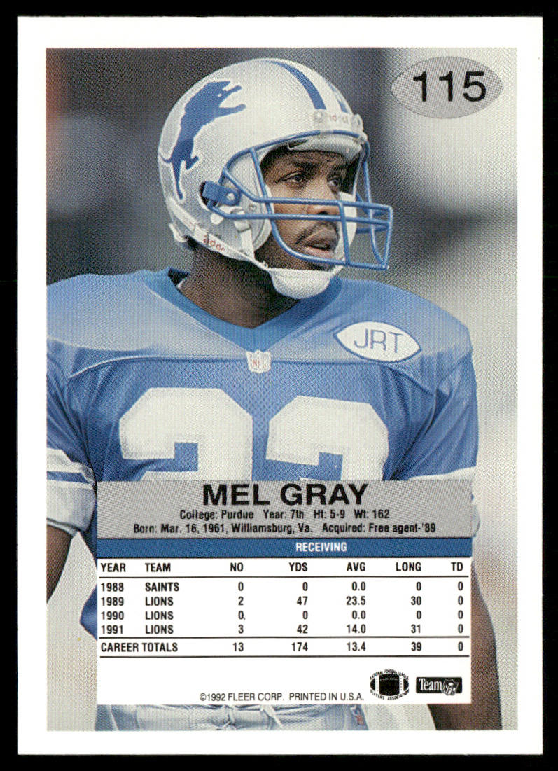 Mel Gray 1992 Fleer #115 Detroit Lions
