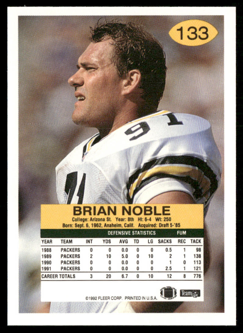Brian Noble 1992 Fleer #133 Green Bay Packers