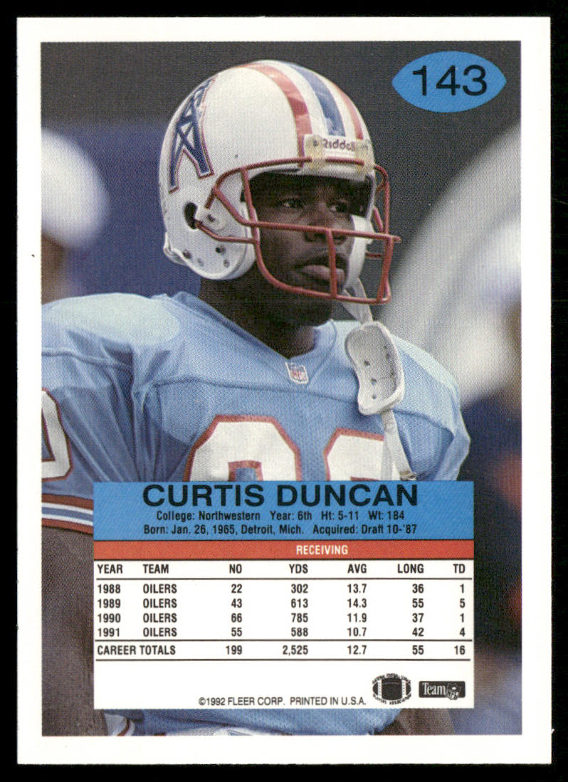 Curtis Duncan 1992 Fleer #143 Houston Oilers